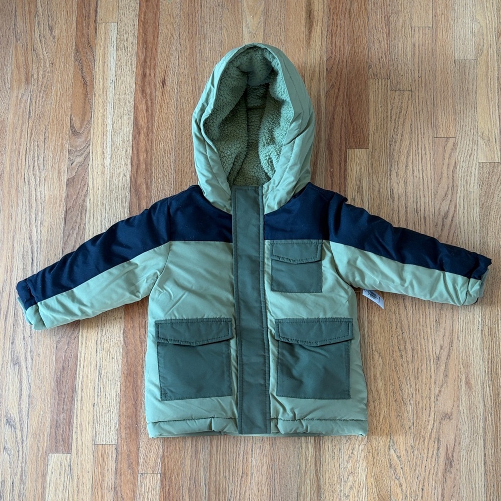 Old Navy Kids Hooded Puffer Jacket - Green and Black